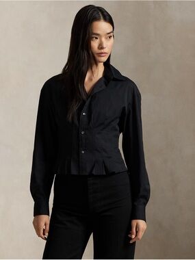 Ralph Lauren seamed cottoBlack Women's Button-Front Shirt - Elegant Tailored Top